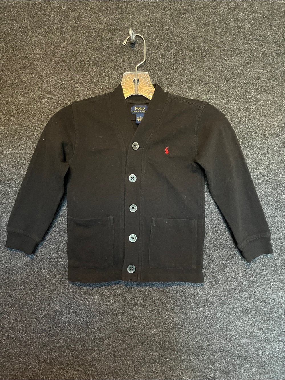 Polo by Ralph Lauren Black Cardigan with Red Pony - Kids